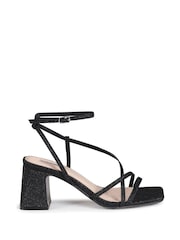 Linzi Black Liliana Glitter Crossover Slingback Block Heeled Sandals - Image 2 of 4