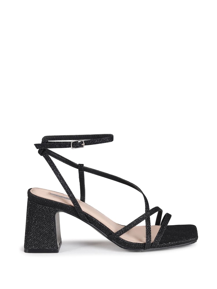 Linzi Black Liliana Glitter Crossover Slingback Block Heeled Sandals - Image 2 of 4