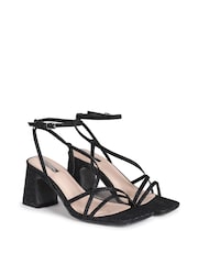 Linzi Black Liliana Glitter Crossover Slingback Block Heeled Sandals - Image 3 of 4
