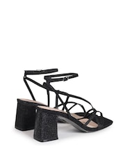 Linzi Black Liliana Glitter Crossover Slingback Block Heeled Sandals - Image 4 of 4