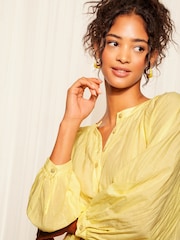 Friends Like These Yellow Premium Cotton Button Up V Neck Blouse - Image 2 of 4