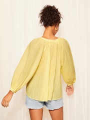 Friends Like These Yellow Premium Cotton Button Up V Neck Blouse - Image 4 of 4