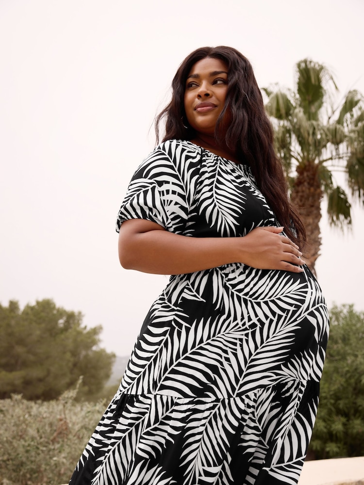 Yours Curve Black Maternity Leaf Print Maxi Dress - Image 1 of 6