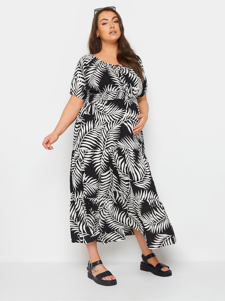 Yours Curve Black Maternity Leaf Print Maxi Dress - Image 2 of 6