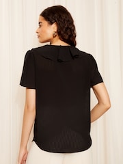 Friends Like These Seersucker Black Ruffle Front Puff Sleeve Blouse - Image 4 of 4