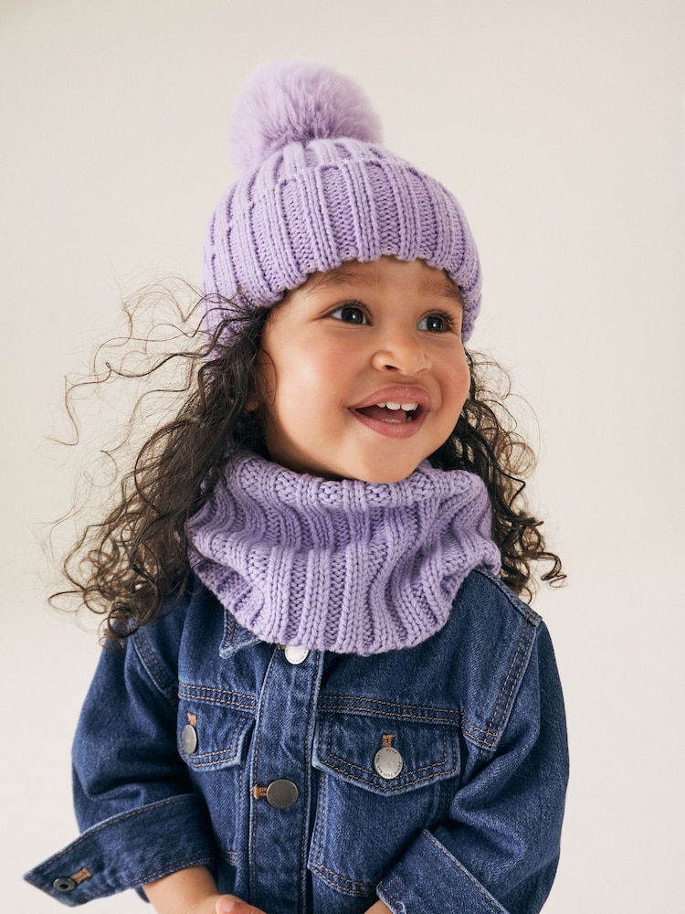 Lilac Purple Ribbed Knitted Snood (1-16yrs) - Image 1 of 5