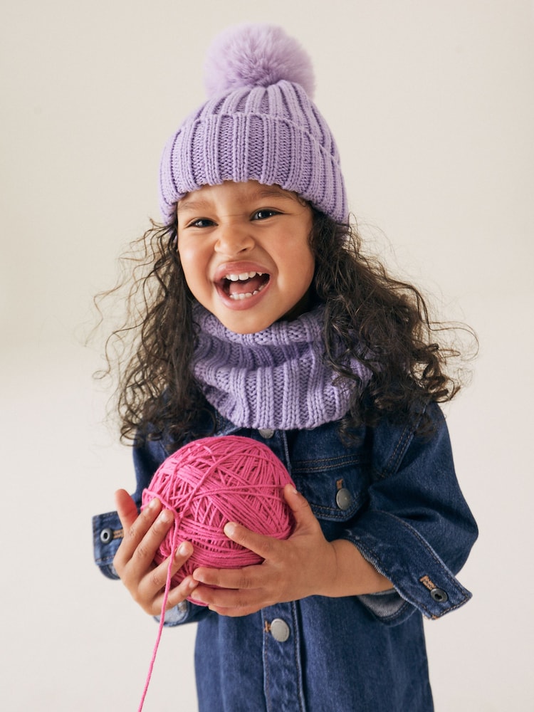Lilac Purple Ribbed Knitted Snood (1-16yrs) - Image 2 of 5