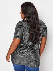 Yours Curve Black Velvet Sequin Top - Image 3 of 5