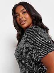 Yours Curve Black Velvet Sequin Top - Image 4 of 5