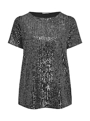 Yours Curve Black Velvet Sequin Top - Image 5 of 5