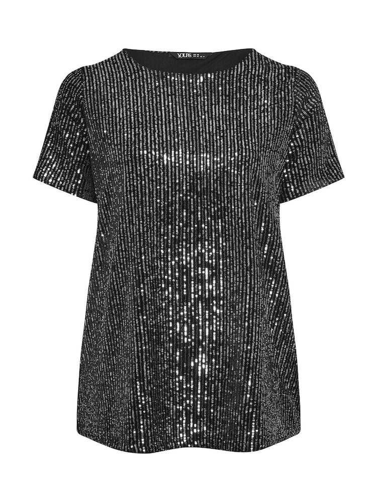 Yours Curve Black Velvet Sequin Top - Image 5 of 5