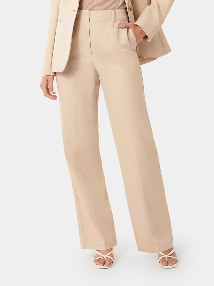 Forever New Cream Emmie Straight Leg Trousers with a Touch of Linen - Image 1 of 5