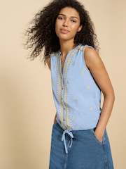 White Stuff Blue Tulip Jersey Sleeveless Shirt - Image 1 of 7