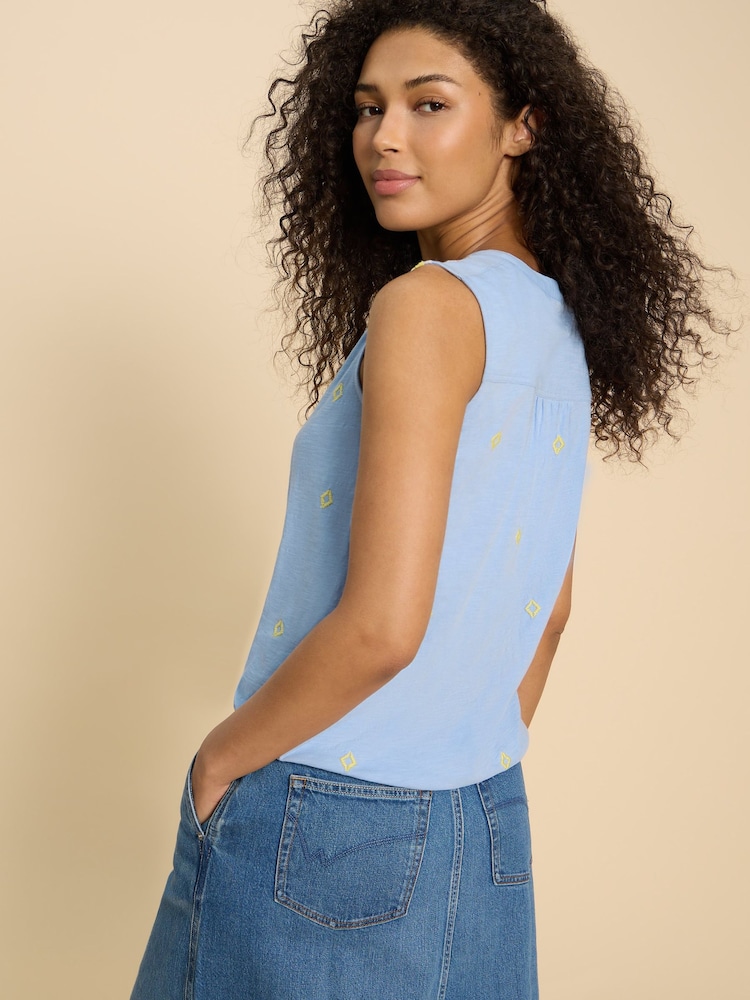 White Stuff Blue Tulip Jersey Sleeveless Shirt - Image 2 of 7