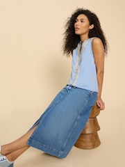 White Stuff Blue Tulip Jersey Sleeveless Shirt - Image 3 of 7