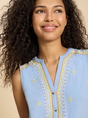 White Stuff Blue Tulip Jersey Sleeveless Shirt - Image 4 of 7