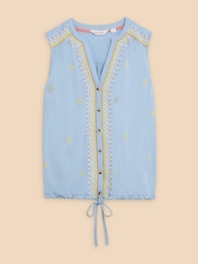 White Stuff Blue Tulip Jersey Sleeveless Shirt - Image 5 of 7