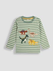 JoJo Maman Bébé Khaki Green Dinosaur Friends Dinosaur Friends Appliqué Top - Image 1 of 3