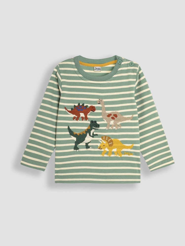 JoJo Maman Bébé Khaki Green Dinosaur Friends Dinosaur Friends Appliqué Top - Image 1 of 3