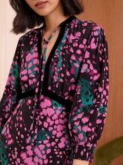 Love & Roses Black Animal Printed Tipped 3/4 Sleeve Midi Dress - Image 2 of 4