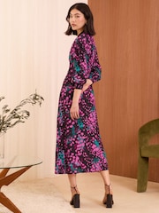 Love & Roses Black Animal Printed Tipped 3/4 Sleeve Midi Dress - Image 4 of 4