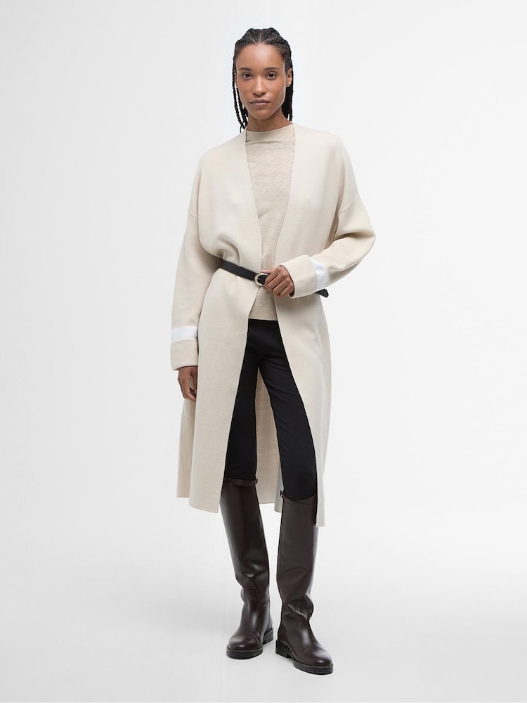 Barbour® Beige Coretta Longline Knitted 100% Cotton Cardigan - Image 1 of 7