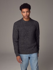 Charcoal Grey Regular Fit Textured Crew Jumper with Wool - Image 1 of 9