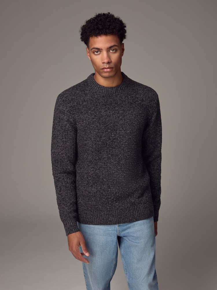 Charcoal Grey Regular Fit Textured Crew Jumper with Wool - Image 1 of 9