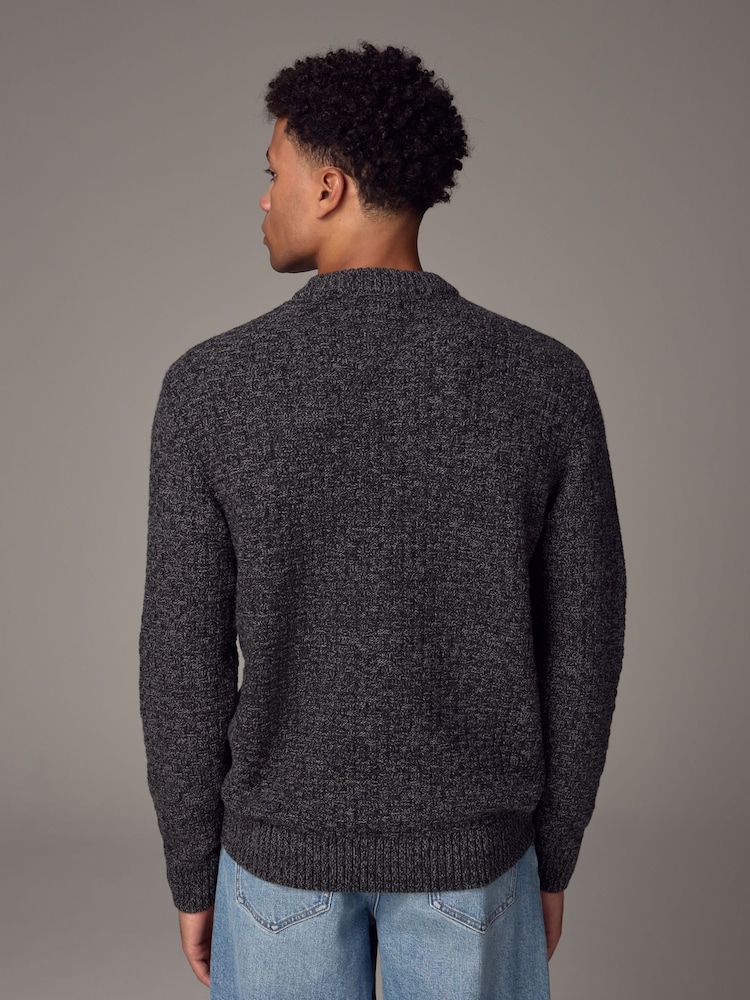 Charcoal Grey Regular Fit Textured Crew Jumper with Wool - Image 2 of 9