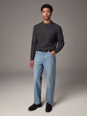 Charcoal Grey Regular Fit Textured Crew Jumper with Wool - Image 3 of 9