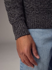 Charcoal Grey Regular Fit Textured Crew Jumper with Wool - Image 5 of 9