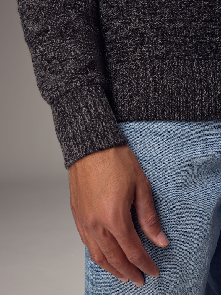 Charcoal Grey Regular Fit Textured Crew Jumper with Wool - Image 5 of 9