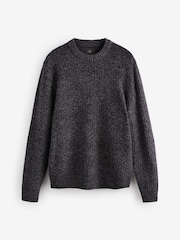 Charcoal Grey Regular Fit Textured Crew Jumper with Wool - Image 6 of 9