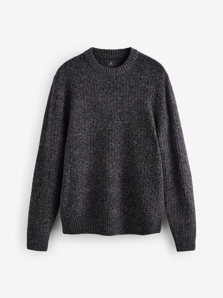Charcoal Grey Regular Fit Textured Crew Jumper with Wool - Image 6 of 9
