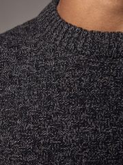 Charcoal Grey Regular Fit Textured Crew Jumper with Wool - Image 9 of 9