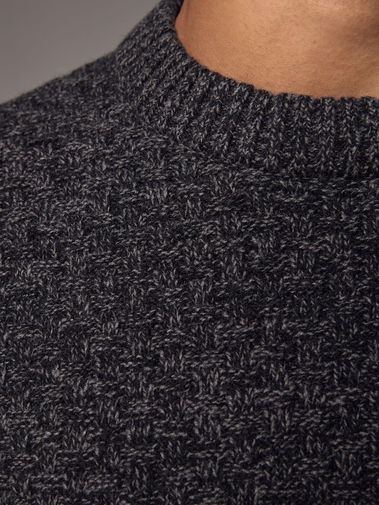 Charcoal Grey Regular Fit Textured Crew Jumper with Wool - Image 9 of 9