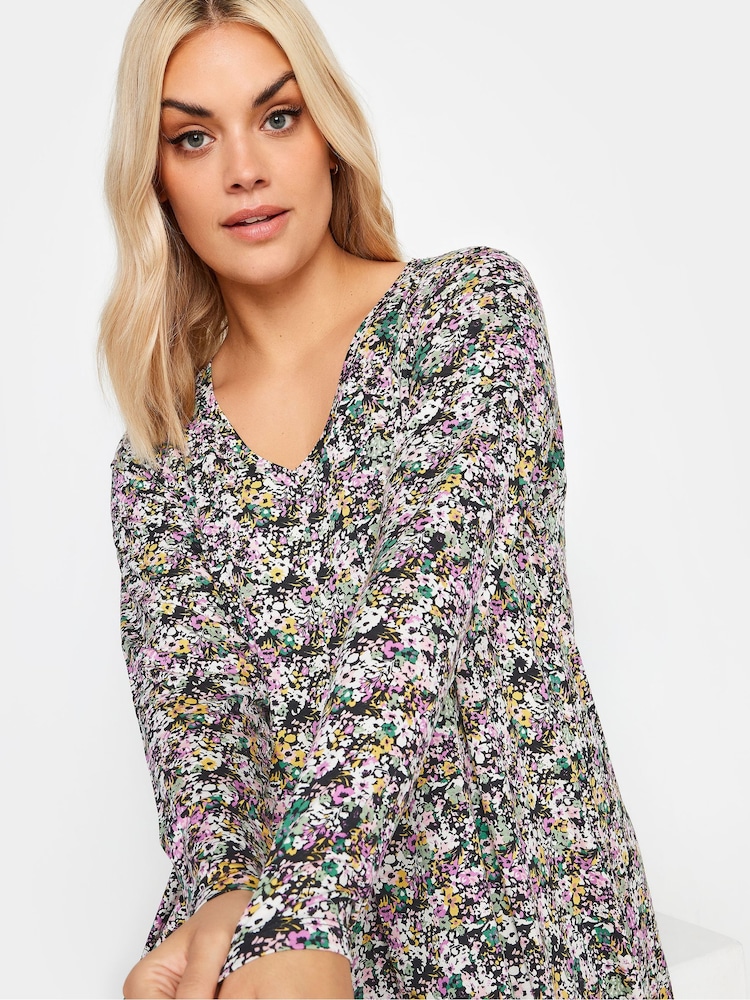 Yours Curve Purple Ditsy Floral Mini Dress - Image 6 of 6