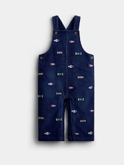 JoJo Maman Bébé Navy Blue Race Car Embroidered Dungaree & Bodysuit Set - Image 4 of 6