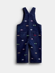 JoJo Maman Bébé Navy Blue Race Car Embroidered Dungaree & Bodysuit Set - Image 5 of 6