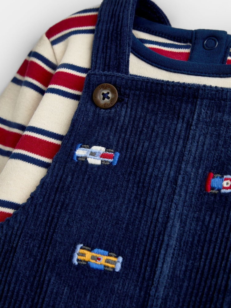 JoJo Maman Bébé Navy Blue Race Car Embroidered Dungaree & Bodysuit Set - Image 6 of 6 JoJo Maman Bébé Navy Blue Race Car Embroidered Dungaree & Bodysuit Set - Image 6 of 6