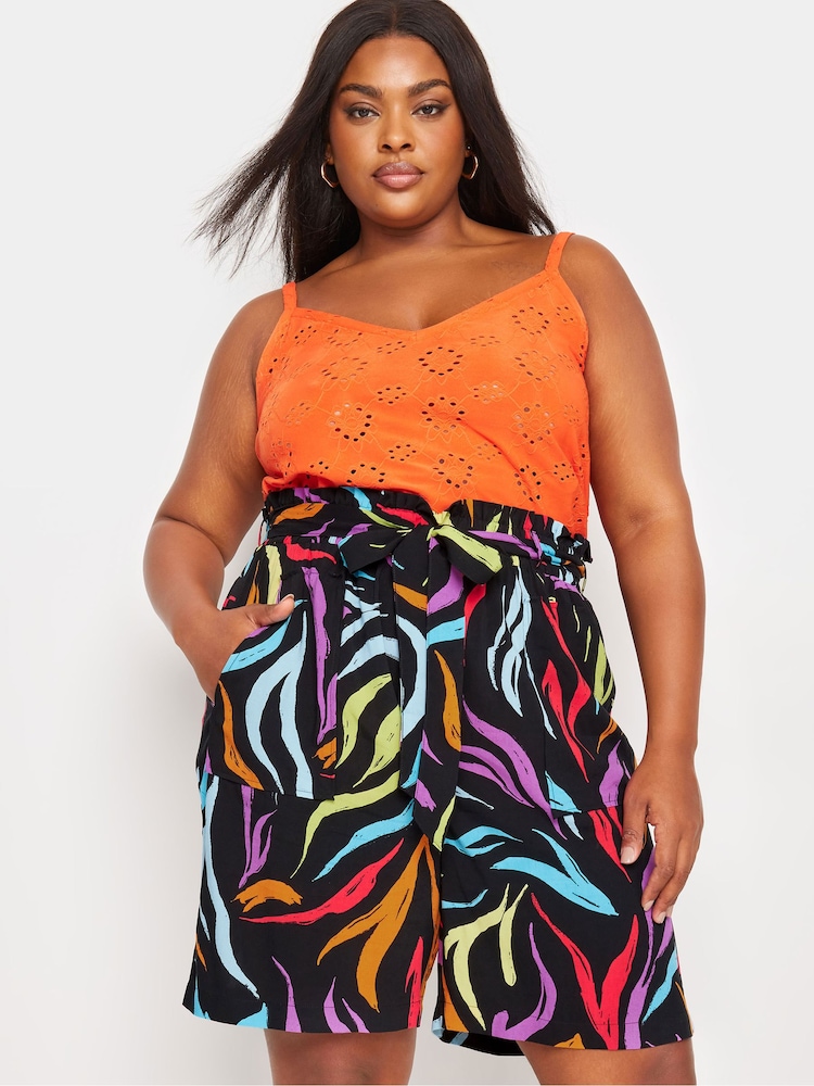 Yours Curve Black Light Woven Paperbag Waist Shorts - Image 1 of 5