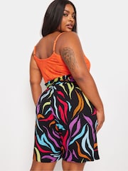 Yours Curve Black Light Woven Paperbag Waist Shorts - Image 3 of 5