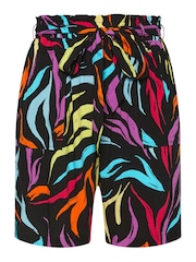 Yours Curve Black Light Woven Paperbag Waist Shorts - Image 5 of 5