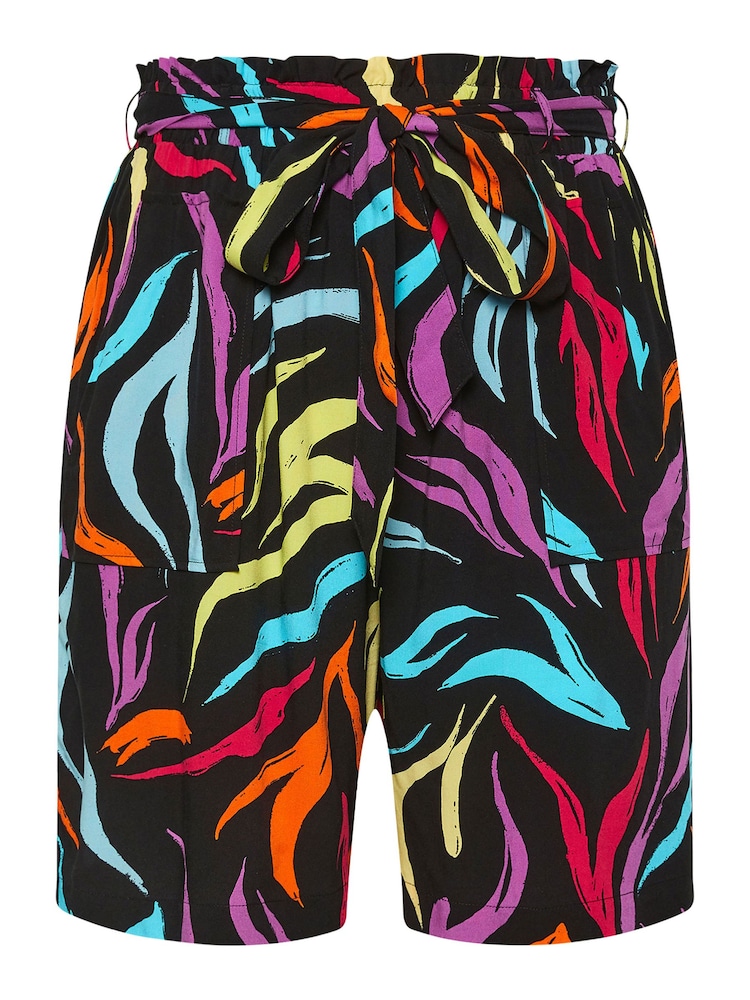 Yours Curve Black Light Woven Paperbag Waist Shorts - Image 5 of 5