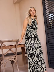 M&Co Brown Mesh Halterneck Dress - Image 1 of 6