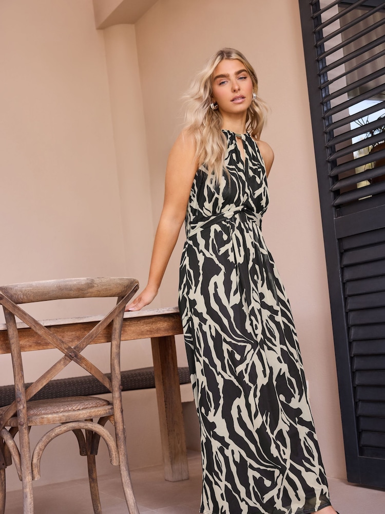 M&Co Brown Mesh Halterneck Dress - Image 1 of 6