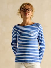 Joules Harbour Blue Stripe Embroidered Boat Neck Breton Top - Image 1 of 6
