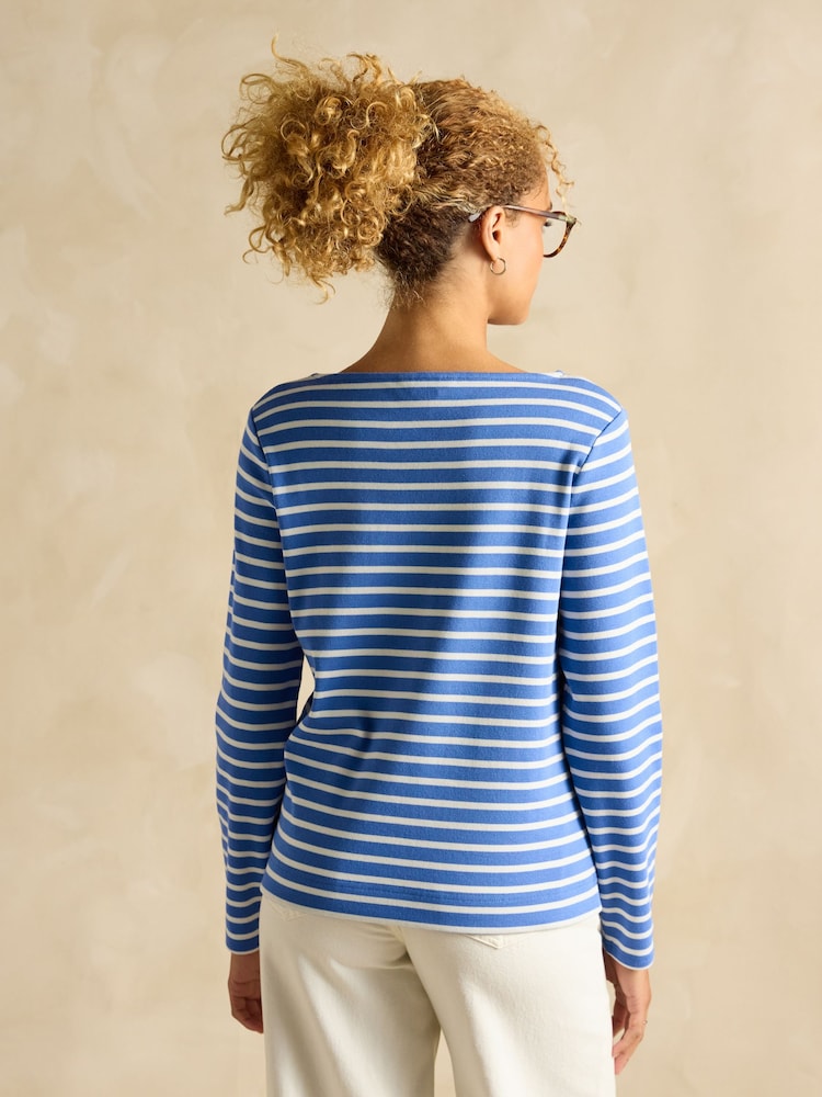 Blue Stripe - Joules Harbour Embroidered Boat Neck Breton Top - Image 2 of 6 Blue Stripe - Joules Harbour Embroidered Boat Neck Breton Top - Image 2 of 6