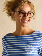 Joules Harbour Blue Stripe Embroidered Boat Neck Breton Top - Image 5 of 6