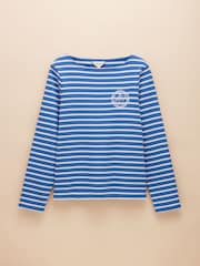 Joules Harbour Blue Stripe Embroidered Boat Neck Breton Top - Image 6 of 6